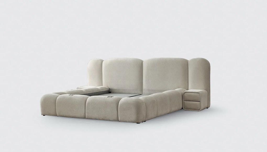 Boxspring ~MERIVO~ cu ladǎ de depozitare, structurǎ metalicǎ și saltea premium cu topper integrat Anthology ivory 180x200