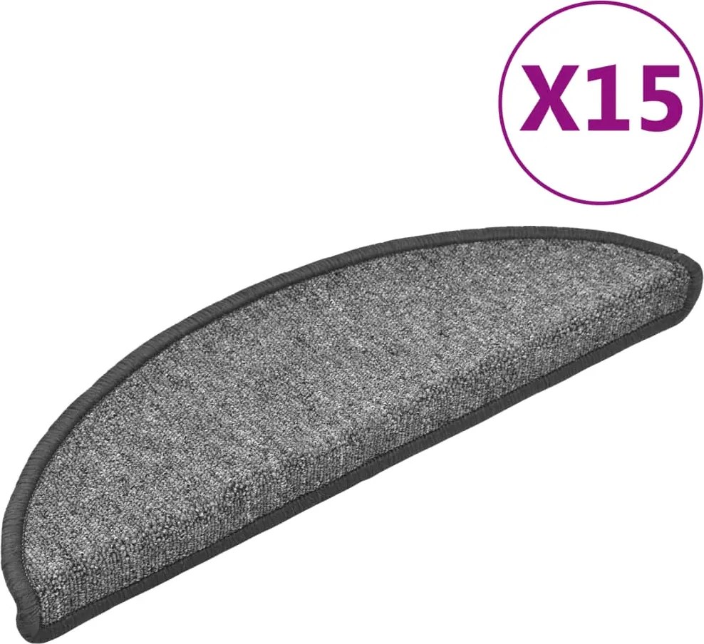vidaXL Covorașe pentru scări, 15 buc., 56x17x3 cm, gri închis, semirotunde