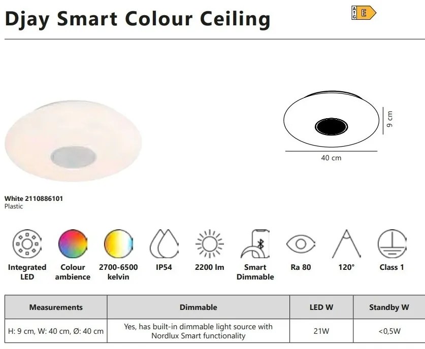 Plafoniera cu LED RGB, difuzor Bluetooth si protectie IP54 Djay Smart Colour