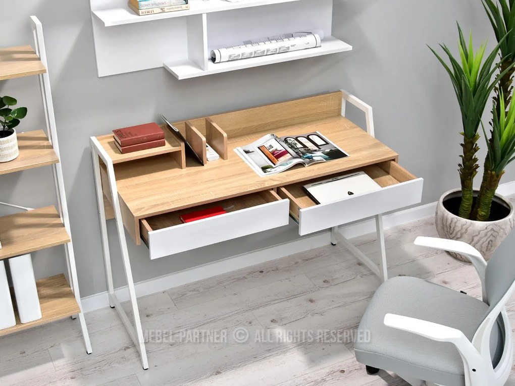 Masă PC Richiel (stejar + alb). Promo -16%. 1109842