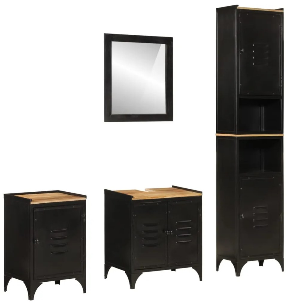 vidaXL Set mobilier de baie, 4 piese, fier și lemn masiv de mango