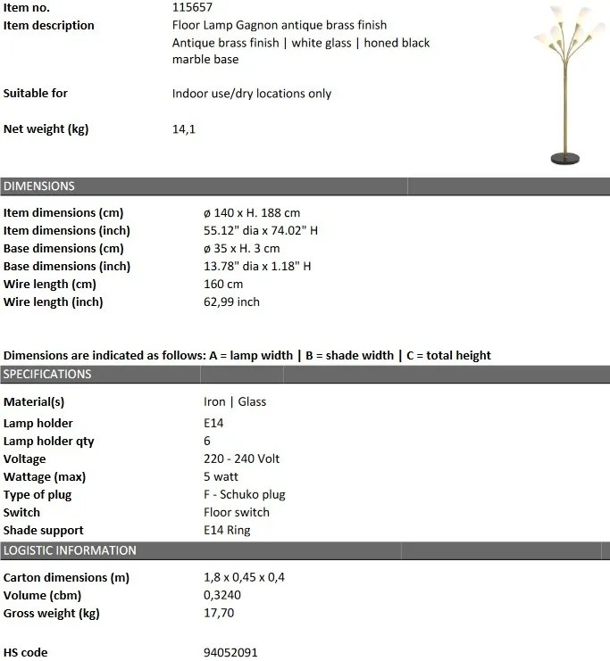 Lampadar design LUX Gagnon, alama antica 115657 HZ