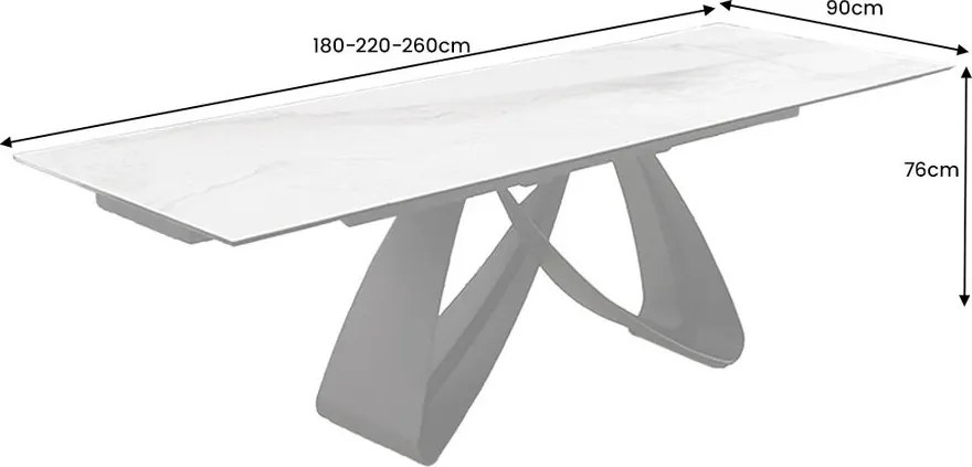 Masa Extensibila cu Blat Ceramic, Alb, INFINITY 180-220-260cm