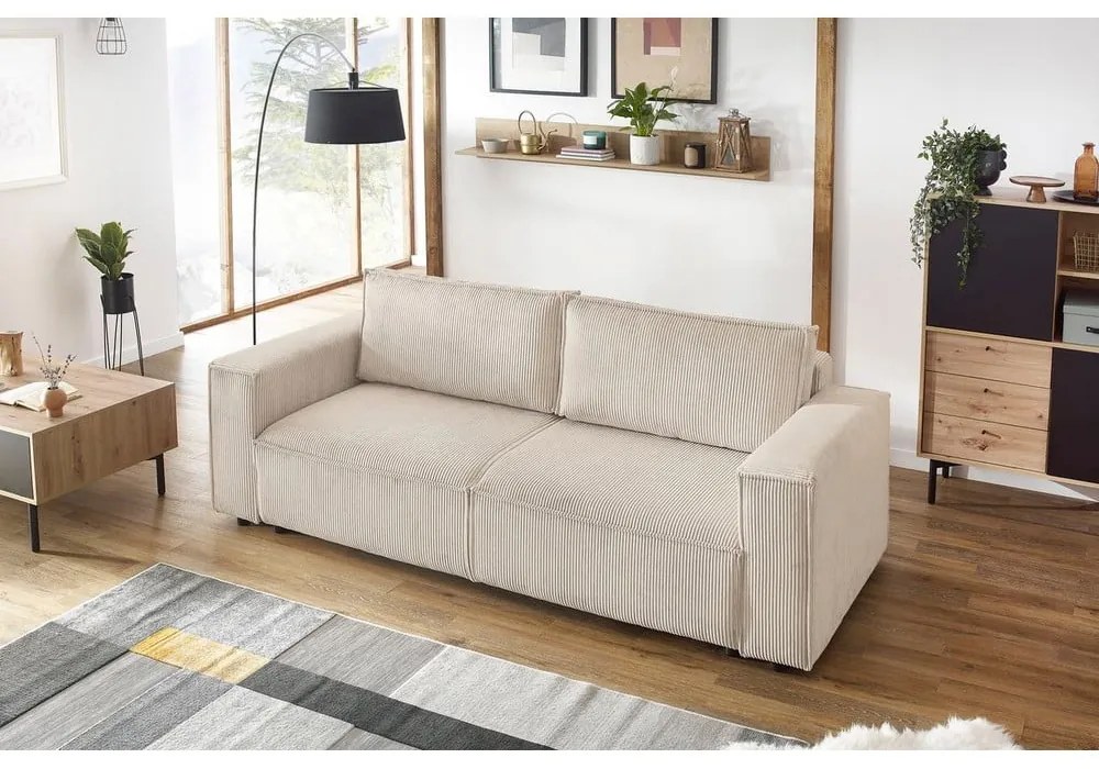 Canapea extensibilă din reiat Bobochic Paris Nihad, 245 cm, crem - alb