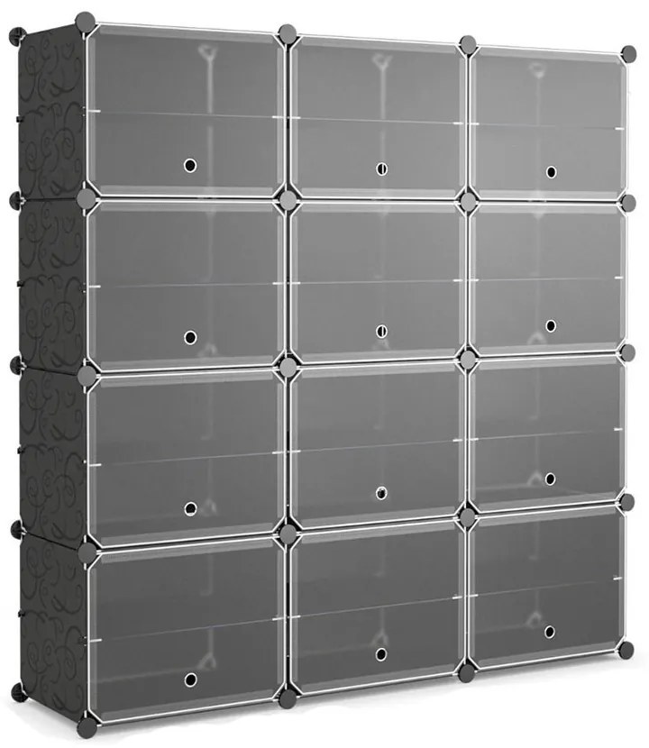 Suport pentru pantofi din plastic cu 12 compartimente și cârlige laterale