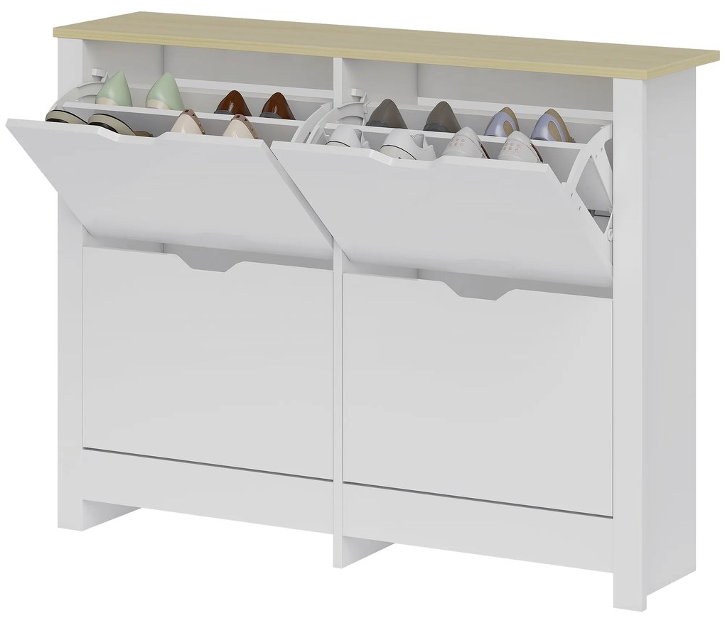 HOMCOM Dulap pentru pantofi 16 perechi, dulap îngust pentru pantofi cu 4 sertare rabatabile și rafturi reglabile, stil modern, pentru hol, intrare, 105 x 26 x 80 cm, alb și stejar | Aosom Romania