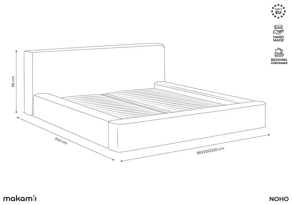 Pat dublu tapițat în nuanța teracotă cu spațiu de depozitare cu grilă de 140x200 cm Noho - Makamii