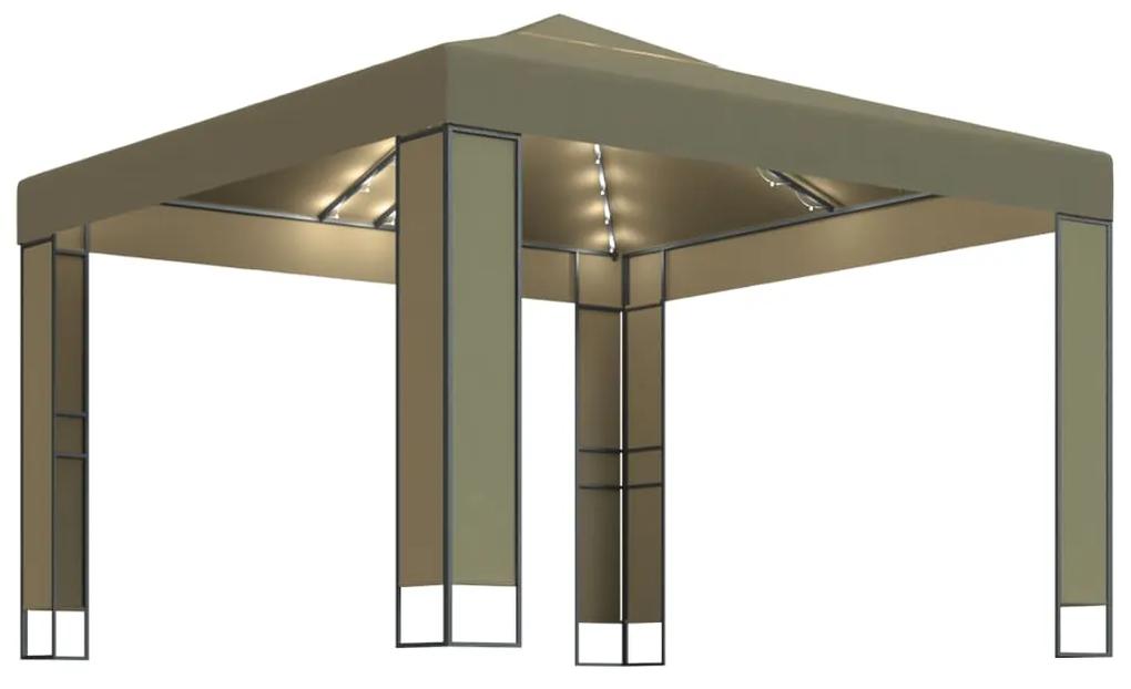 Pavilion cu acoperis dublu  lumini LED, gri taupe ,3x3x2,7m Gri taupe