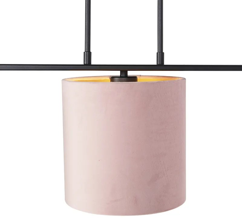 Lampă suspendată cu abajururi din catifea roz cu auriu 20cm - Combi 3 Deluxe