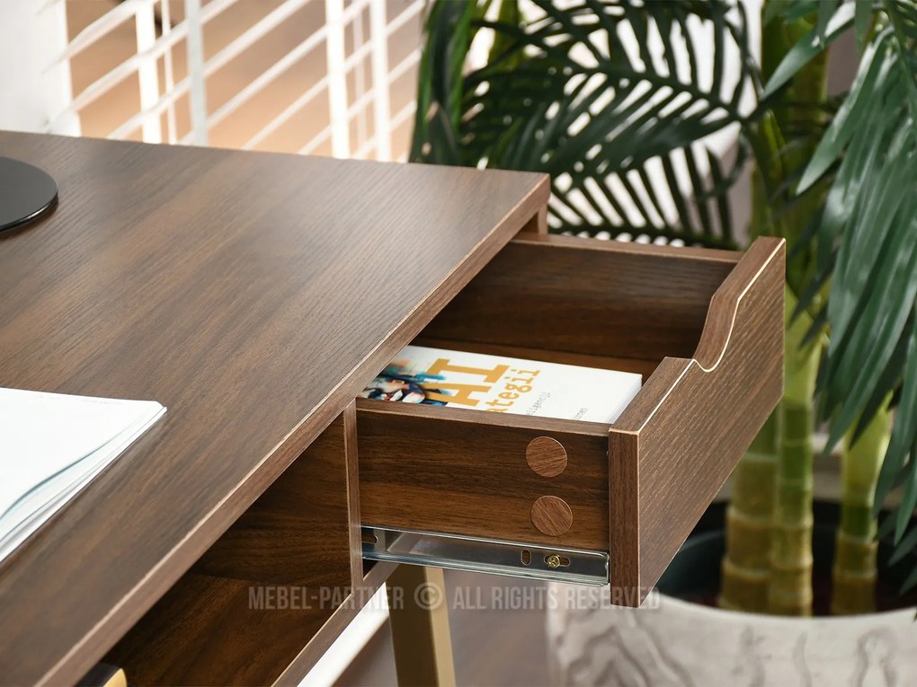 Masă PC Gavon (nuc + auriu). 1109761