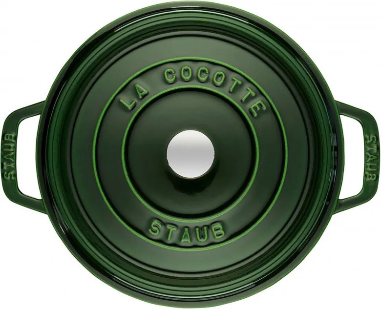 Oala din fonta Staub La Cocotte 40509-361-0, 6,7 l, 28 cm, de la -20°C pana la 260 °C, Emailata, Capac cu structura anti-picaturi, Toate plitele inclusiv inductie, Verde