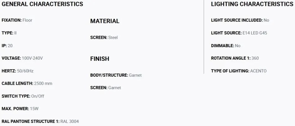 Lampadar mobil directionabil MATILDA burgandy