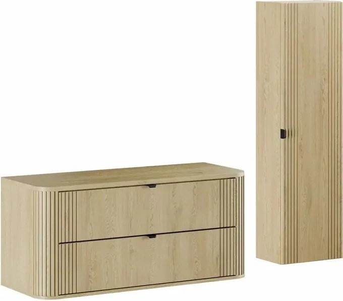 Set dulap baza suspendat 120 cm cu blat si dulap coloana Comad Ovalia stejar Cremona