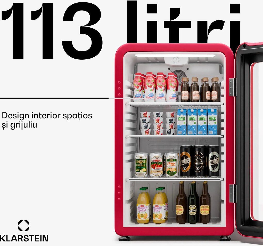 Klarstein Audrey Evo frigider pentru băuturi, Design retro, Uși din sticlă, 113 L, Clasa energetică C