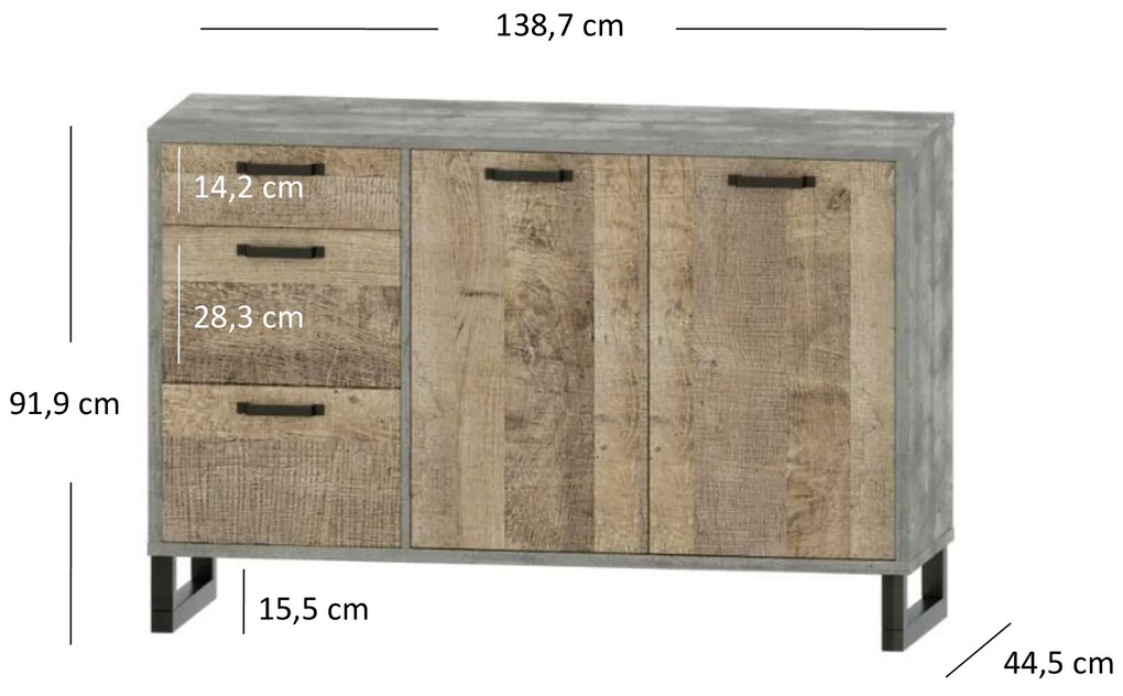 Comodă Bennie (gri + Stejar nisipiu). 1052753