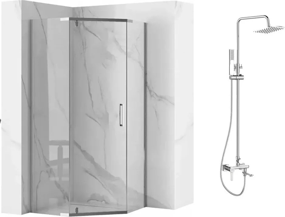 Pachet cabina de dus Rea Axin crom 90x90 si coloana de dus Invena Glamour crom