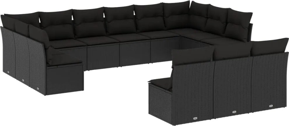 vidaXL Set mobilier de grădină cu perne, 13 piese, negru, poliratan