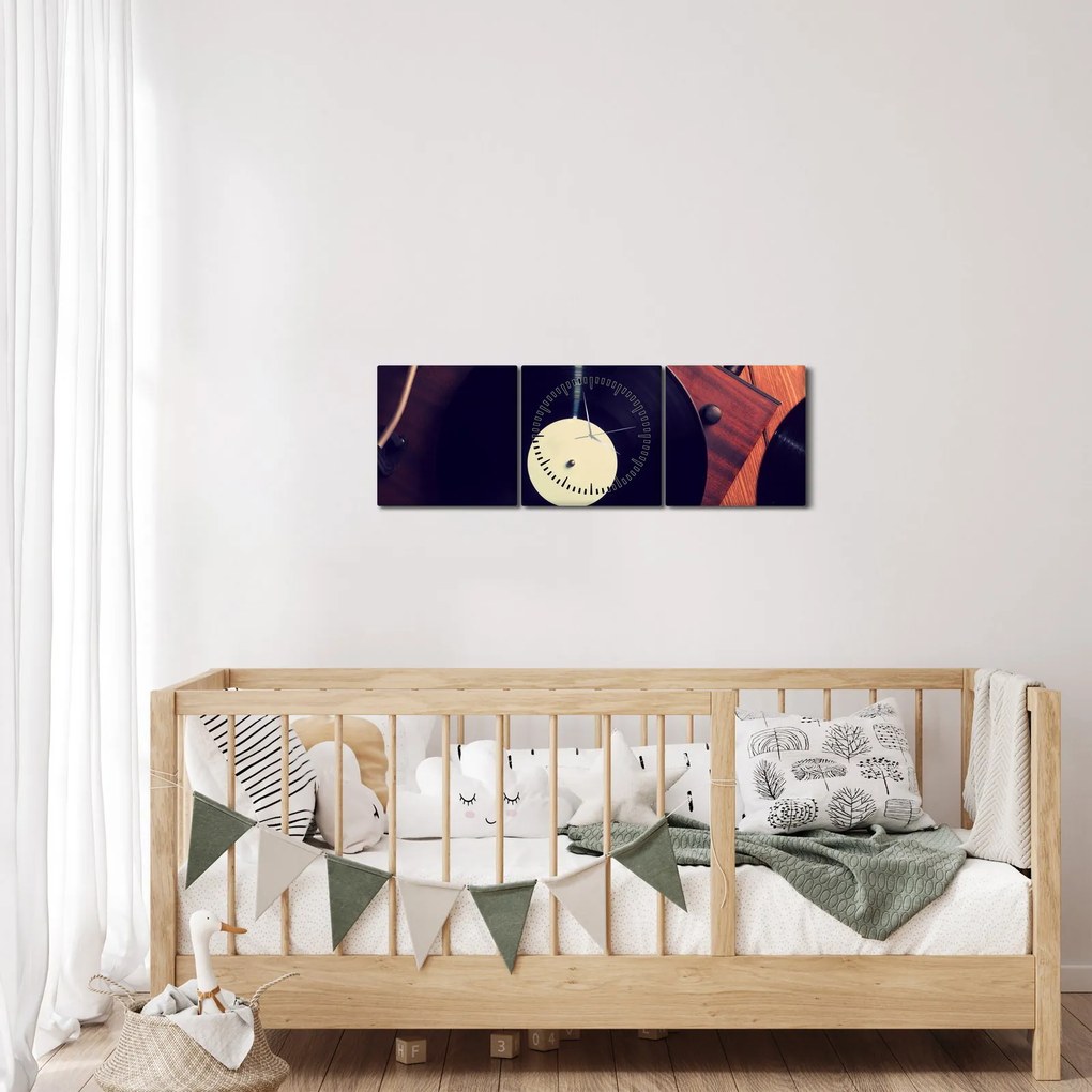 Tablou - Discuri de gramafon (cu ceas) (90x30 cm)