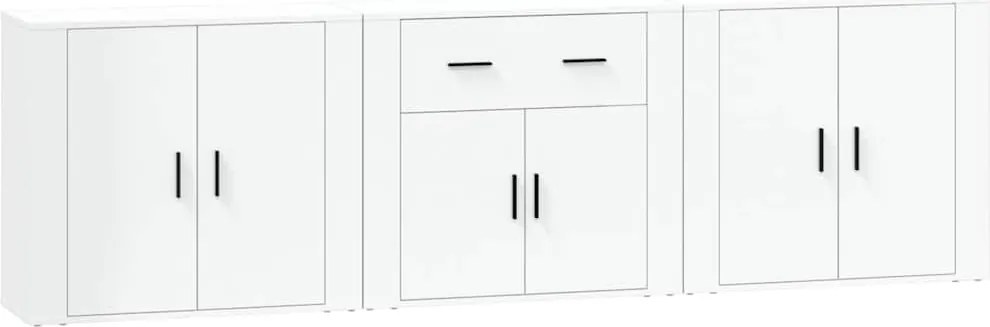 vidaXL Servante, 3 piese, alb, lemn prelucrat