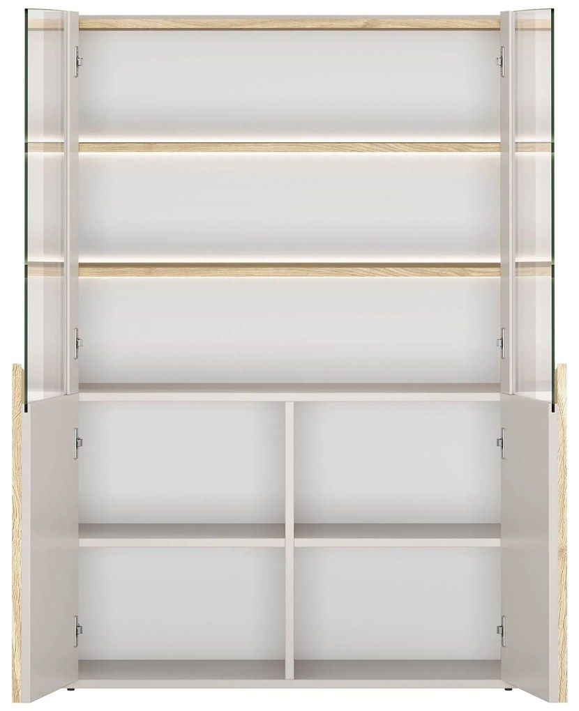 Vitrină Amilio 100 cm - cashmere / stejar uleiat / mânere stejar deschis