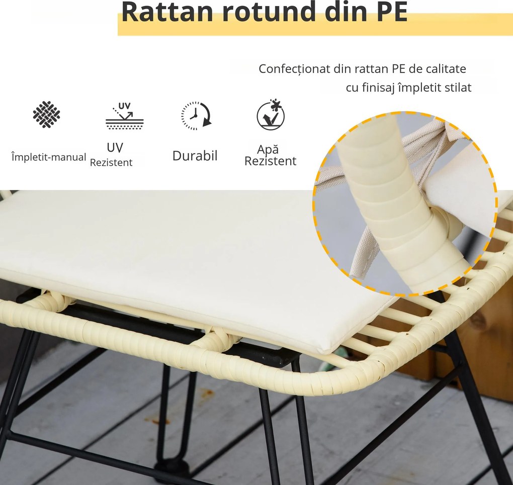 Outsunny Set Mobilier Grădină 3 Piese din Ratan, Salon Exterior cu Măsuță de Cafea și Scaune, Perfect pentru Patio, Bej | Aosom Romania