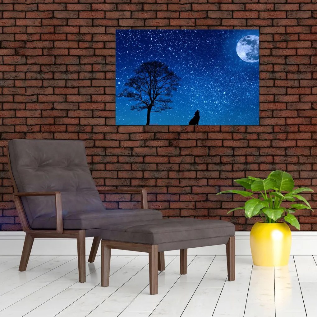 Tablou - Lupul urlând la lună (90x60 cm)
