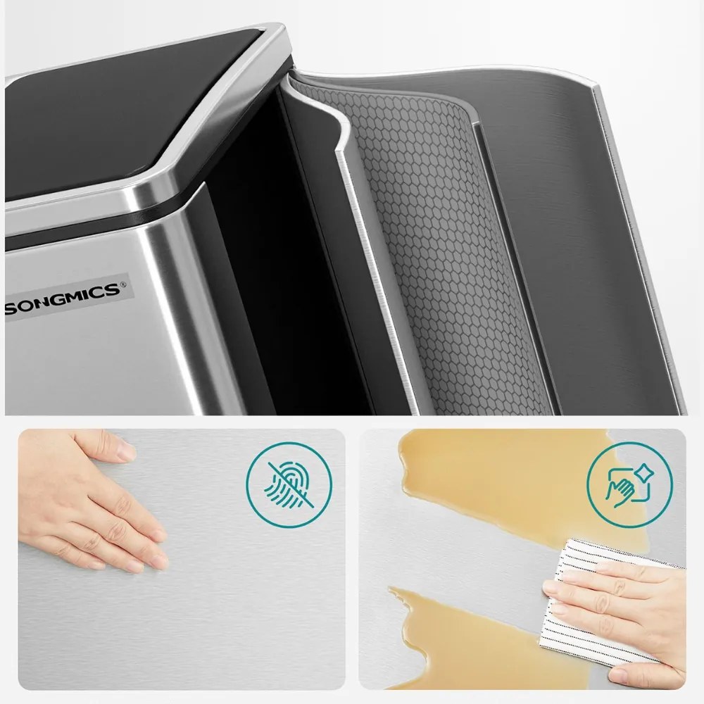 Coș pentru separarea deșeurilor SORT 30l (2×15l), argintiu SongmicsHome