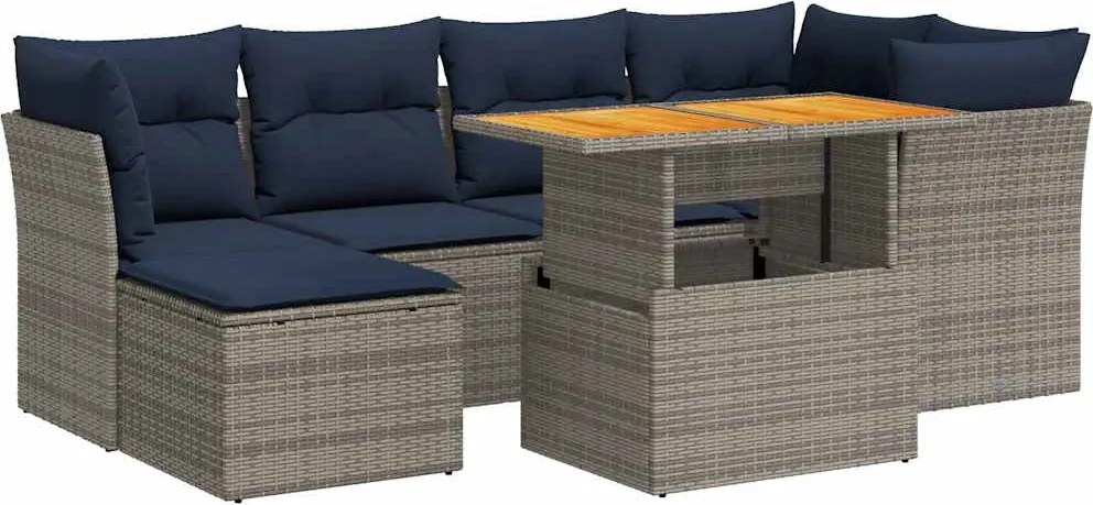 vidaXL Set canapele de grădină, 7 piese, cu perne, gri, poliratan