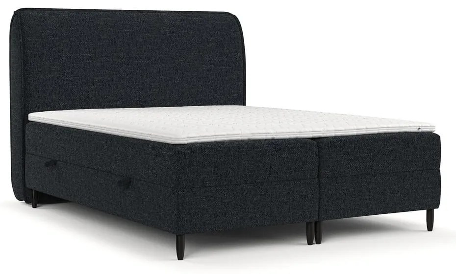 Pat boxspring negru cu spațiu de depozitare 140x200 cm Melba – Maison de Rêve