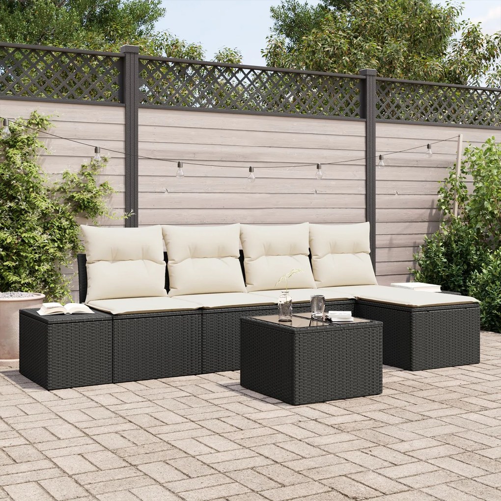 vidaXL Set de canapele pentru grădină cu pernă 6 pcs Negru poliratan