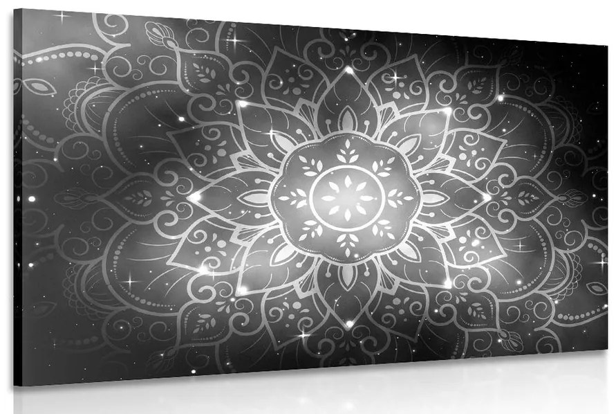 Tablou Mandala cu fundal galactic în design alb-negru