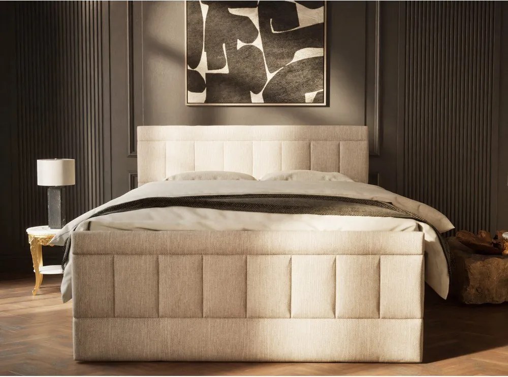 Pat boxspring bej cu spațiu de depozitare 200x200 cm Caya – Maison de Rêve