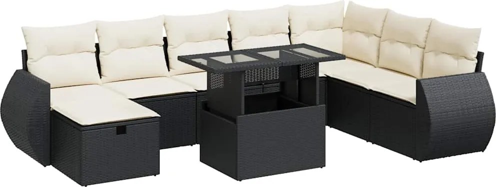 vidaXL Set mobilier de grădină cu perne, 9 piese, negru, poliratan