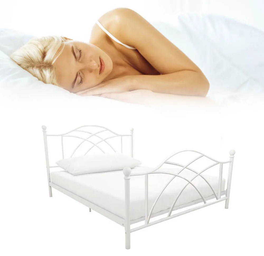 Cadru pat metalic Lotti cu grilaj cadou-90x200 cm-alb