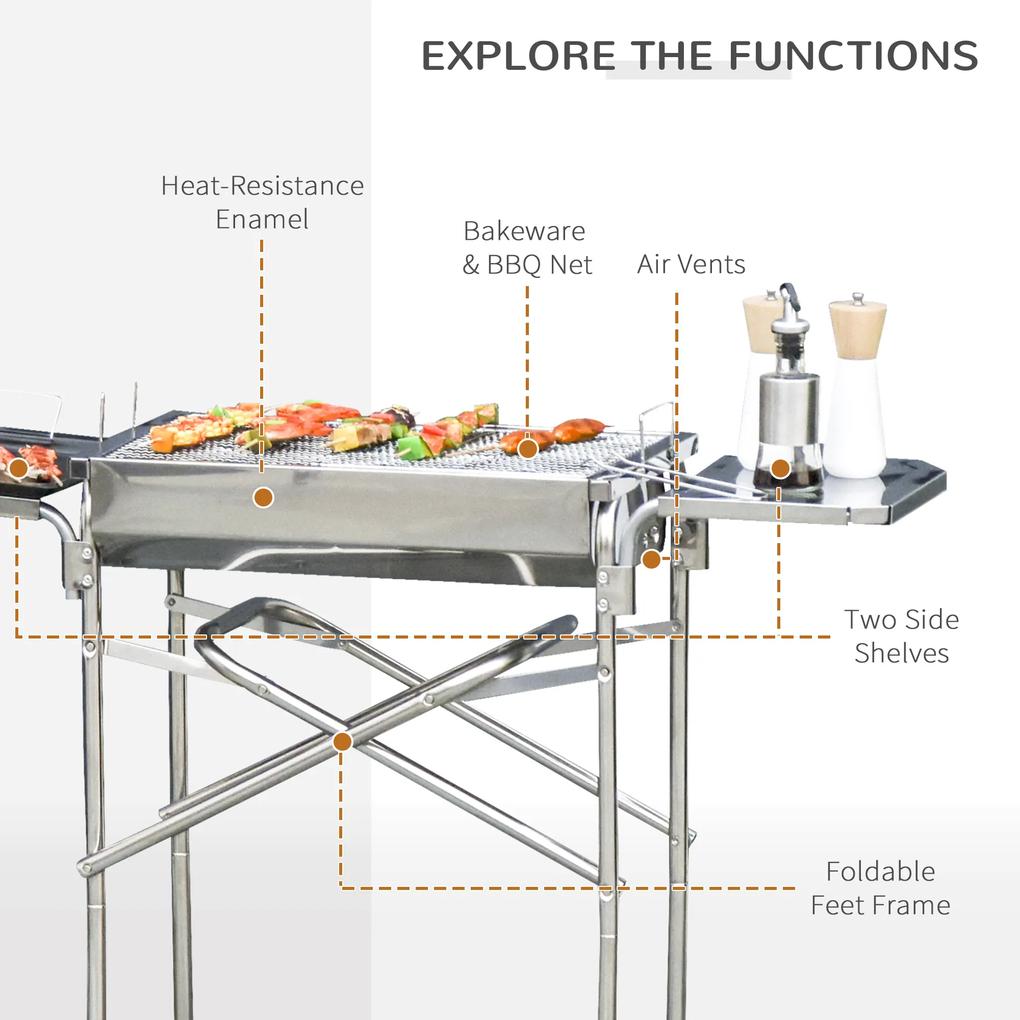 Barbecue cu Carbon BBQ Grill Outsunny cu Blat de Sprijin in Otel Inox | Aosom RO