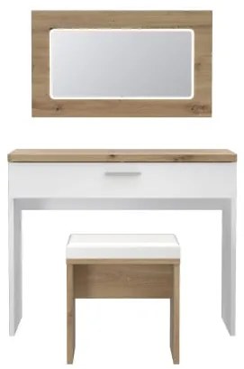 Set Masa Toaleta Olinda, Alb Si Stejar Artisan Si Alb Lucios, 100.5 Cm