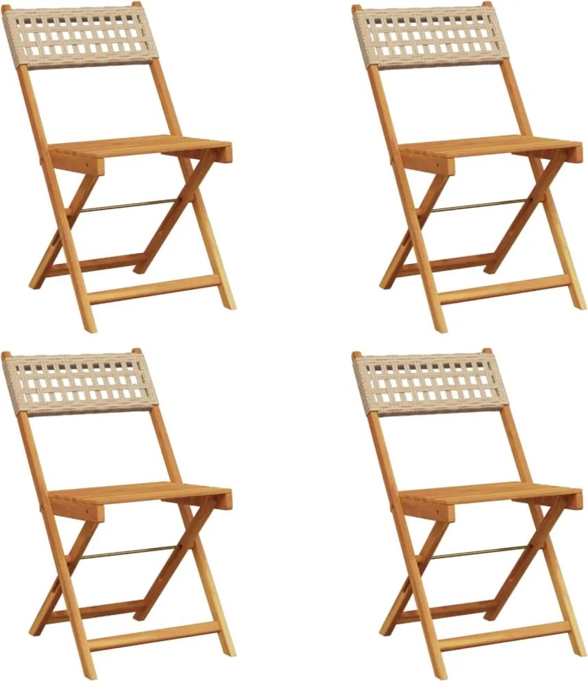 vidaXL Scaune grădină pliabile 4 buc., bej, poliratan și lemn masiv