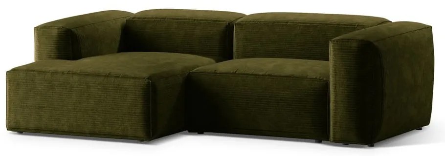 Colțar verde cu tapițerie din catifea reiată (cu colț pe partea stângă/cu șezlong) Bergamo – Cosmopolitan Design