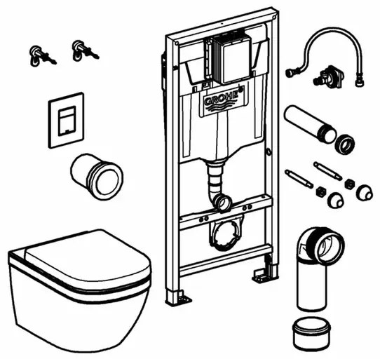 Set vas WC suspendat cu capac Grohe Euro Ceramic rezervor incastrat Solido 5 in 1 cu clapeta neagra Skate Cosmopolitan