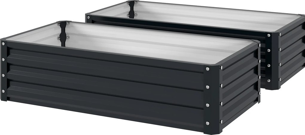Outsunny Set de 2 paturi de grădină dreptunghiulare tablă ondulată din oțel 120 x 60 x 30,5 cm gri | Aosom Romania