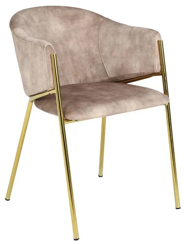 Set de 2 scaune aspect retro, Metal Auriu, Catifea Bej, NOBLESSE A-47582 VC