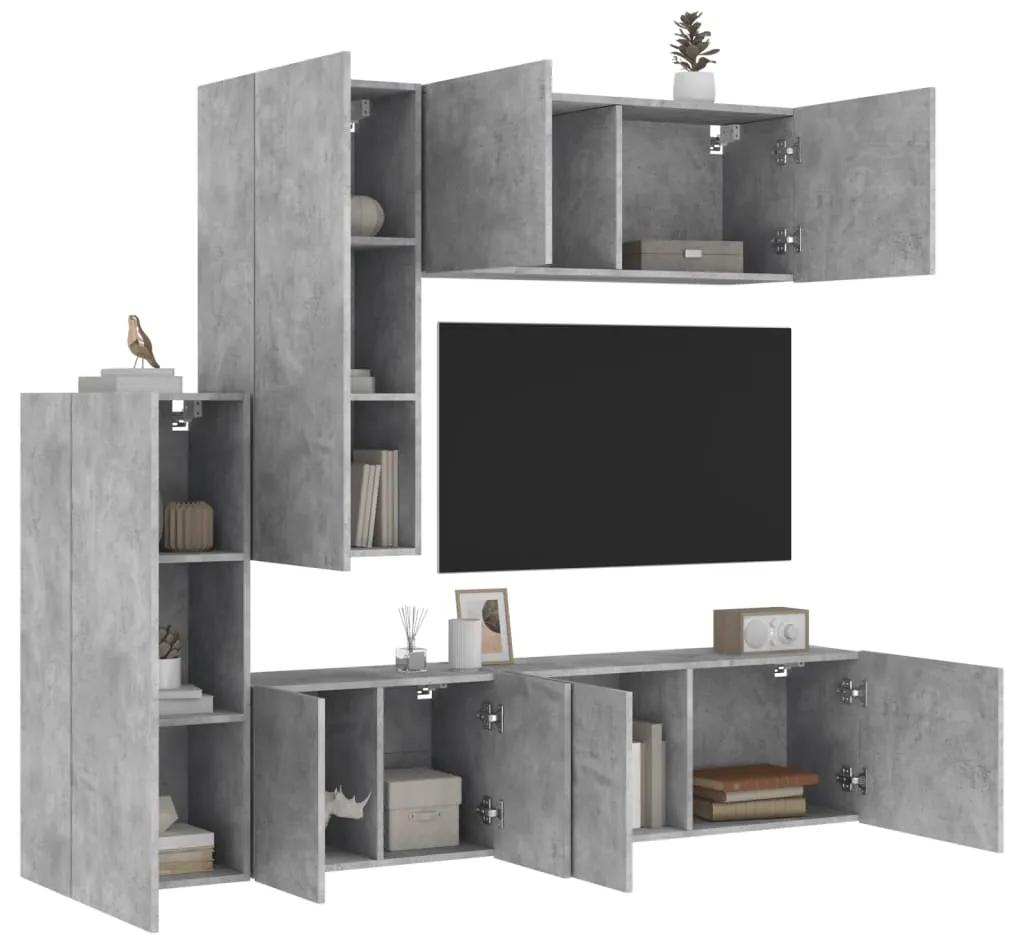 Unitati TV de perete, 5 piese, gri beton, lemn prelucrat