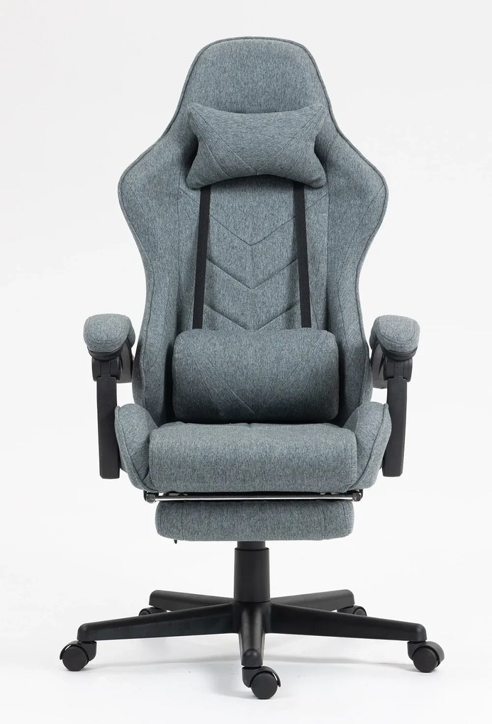 Scaun gaming, masaj în perna lombară, suport picioare, textil, Gri