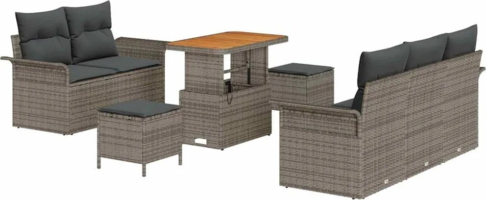 vidaXL Set de canapele pentru grădină cu pernă 8 pcs Gri poliratan