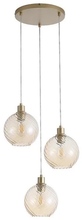 Lustra cu 3 pendule metal auriu, sticla champanie Radiance