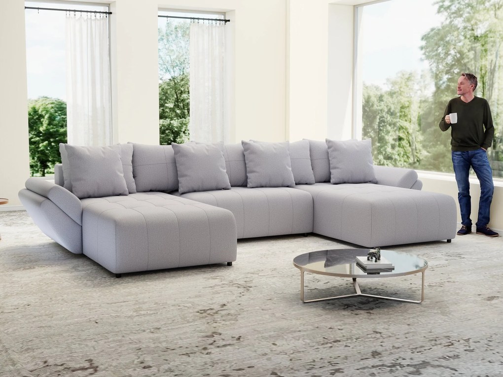 Colțar extensibil dumonde cu ladă de depozitare si sezut confortabil din spuma high-density, Berlin U Enjoy Gri 380x180 cm