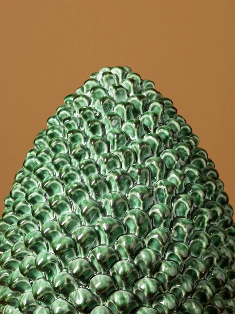 Sculptură decorativă din ceramică, formă de anghinare, verde antichizat, 40 × 24 cm, „Artichoke"