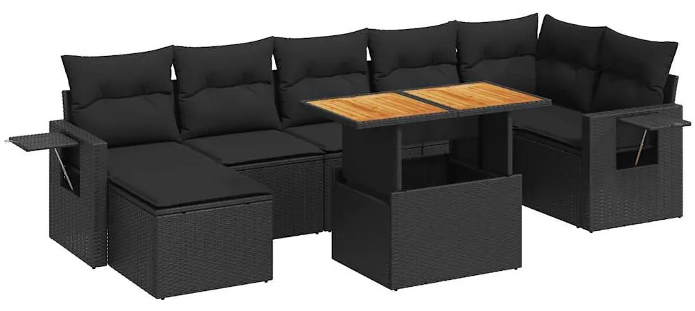 3327177 vidaXL Set mobilier de grădină cu perne, 8 piese, negru, poliratan