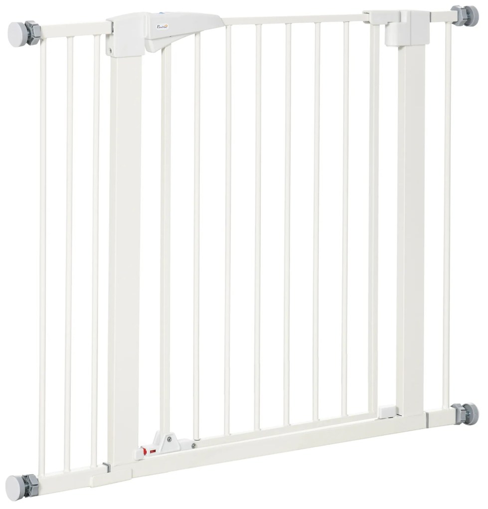 PawHut Poartă pentru Câini de Talie Mică și Medie cu Dublă Încuietoare și Închidere Automată, 76-103x4.2x77 cm, Alb | Aosom Romania