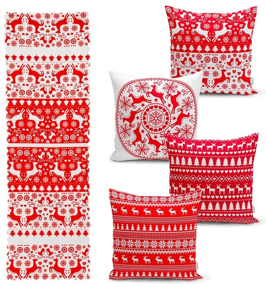 Set 4 fețe de pernă și un napron de masă cu model de Crăciun Minimalist Cushion Covers Christmas